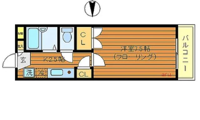 アルベールK(1K/2階)の間取り写真