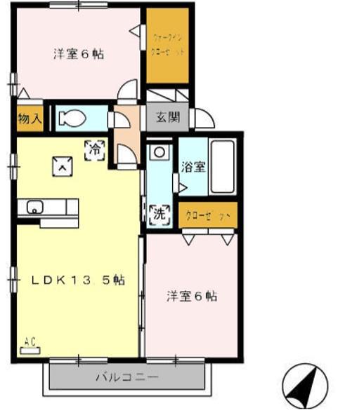 セジュールトリニテA(2LDK/2階)の間取り写真