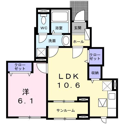 ヴィラ シェリールI(1LDK/1階)の間取り写真