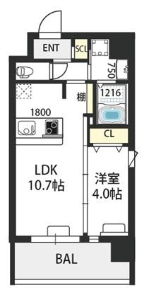 ウエンズ福島フロント(1LDK/2階)の間取り写真