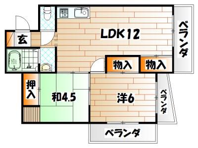 プリンセス片野II(2LDK/5階)の間取り写真