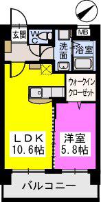 COURT MIDI(1LDK/2階)の間取り写真