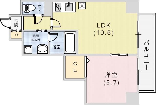エスタンシア元町(1LDK/6階)の間取り写真