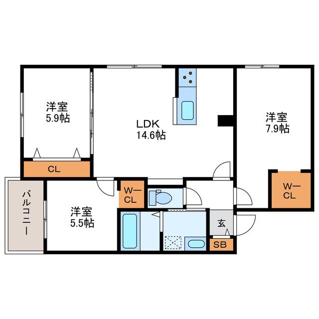 PORTE-BONHEUR II ポルトボヌール(3LDK/2階)の間取り写真