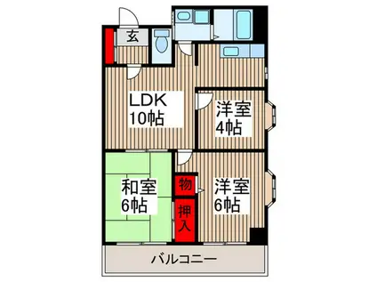 シャトレーヌ武蔵浦和(3LDK/6階)の間取り写真