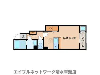 ヴィレッタV(ワンルーム/1階)の間取り写真