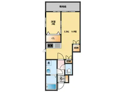 ルスデルソル(1LDK/1階)の間取り写真