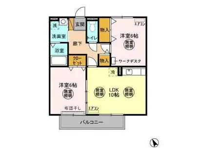 フォレストヒルズE(2LDK/2階)の間取り写真