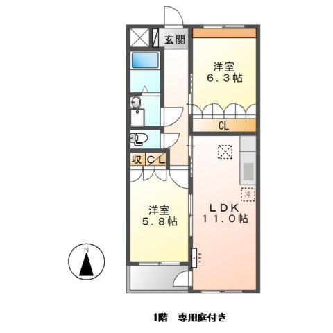 ロベリア(2LDK/1階)の間取り写真