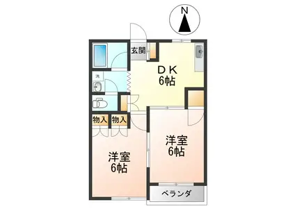 ベルゾーネ城西(2DK/1階)の間取り写真