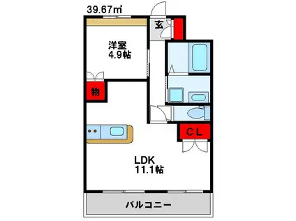 グラン・カナール(1LDK/2階)の間取り写真