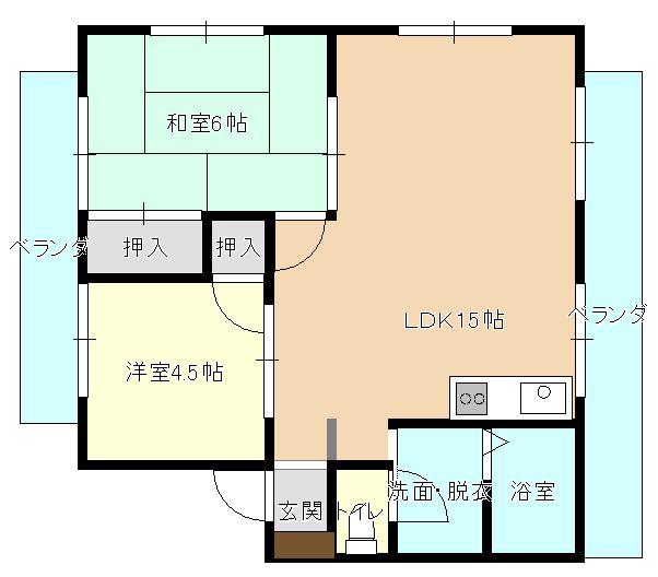 オリーブ関本B棟(2LDK/1階)の間取り写真