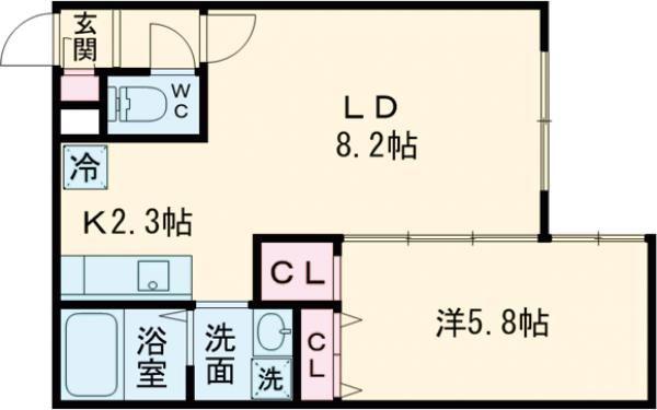 PRIOR恵庭II(1LDK/2階)の間取り写真
