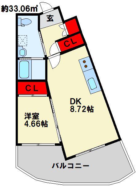 BRIS中井(1DK/2階)の間取り写真