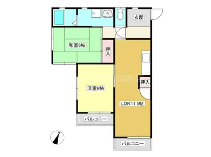 白山ハイツ(2LDK/2階)の間取り写真