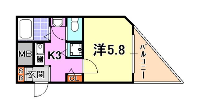 ロイヤルヒル神戸三ノ宮II(1K/2階)の間取り写真