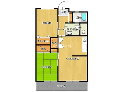 スカイコート下郡(2LDK/5階)の間取り写真