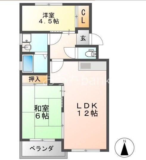 プリムローズマキB棟(2LDK/3階)の間取り写真