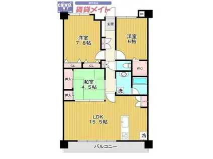 サンマンションアトレ津新町(3LDK/12階)の間取り写真