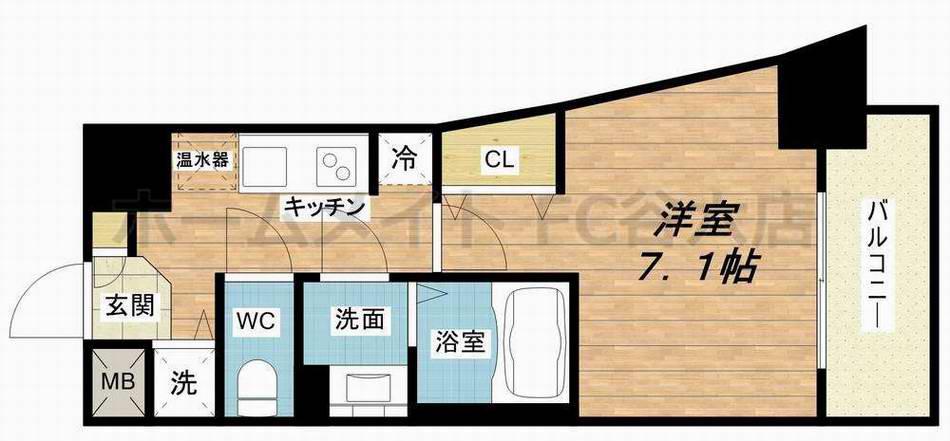アスヴェル大阪城ウエストII(1K/2階)の間取り写真