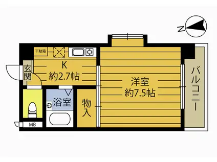 ヴィラ・アンソレイエ城原A(1K/3階)の間取り写真