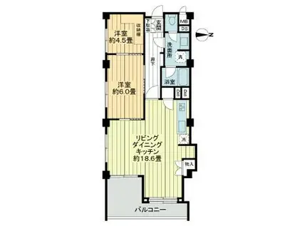 芦屋パレスハイツ北館(2LDK/7階)の間取り写真