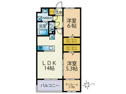 ビーコンヒル石丸(2SLDK/2階)の間取り写真