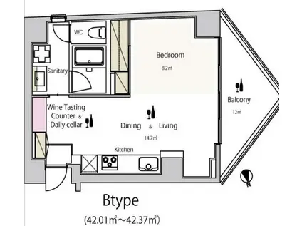 ワインアパートメント(ワンルーム/6階)の間取り写真