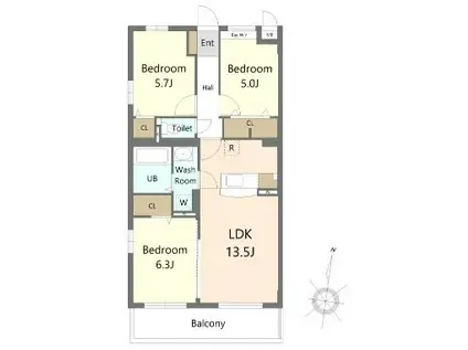 プレジデント白水V(3LDK/3階)の間取り写真
