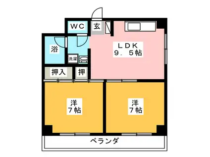 メゾンフルール(2DK/2階)の間取り写真