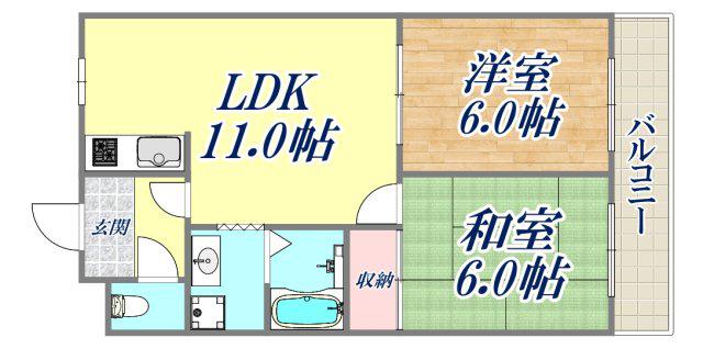 甲陽園ローズハイツ(2LDK/2階)の間取り写真