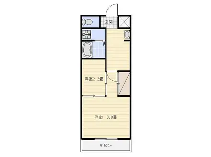 ゴールドサークル小松II(1SK/2階)の間取り写真