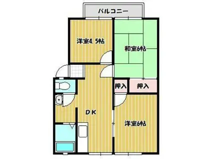 幸町・聖ハイツA棟(3DK/2階)の間取り写真