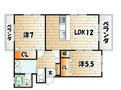 エクセルシティ門司港B棟(2LDK/1階)の間取り写真