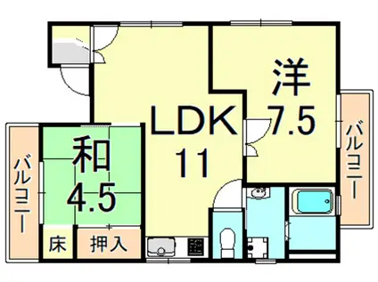 キュービック武庫之荘(2LDK/3階)の間取り写真