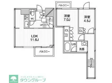 アーバンフラッツ目黒本町(2LDK/2階)の間取り写真