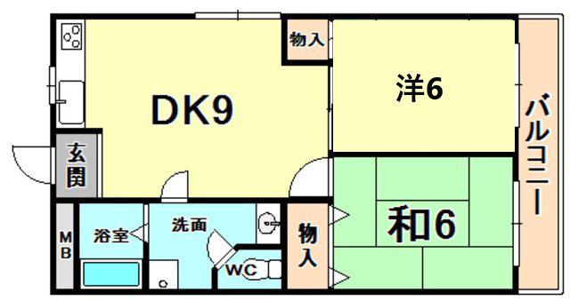 シャトー樋之池(2DK/3階)の間取り写真