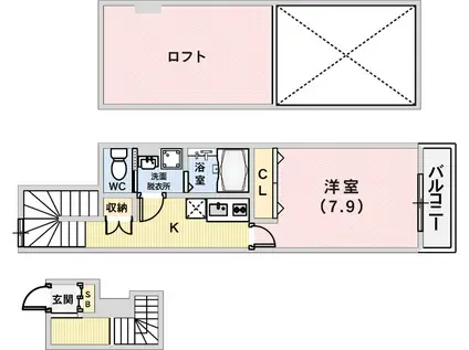 VIANO神戸上筒井通ウエスト(1K/2階)の間取り写真