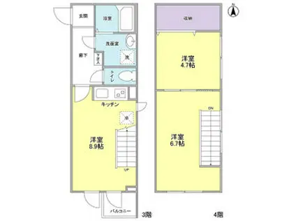 LA FLECHE 中野坂上(2DK/3階)の間取り写真