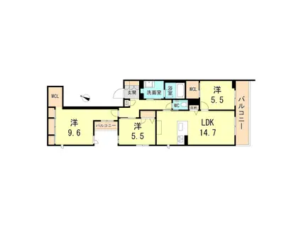 VIA SOLE 六甲道(3LDK/2階)の間取り写真