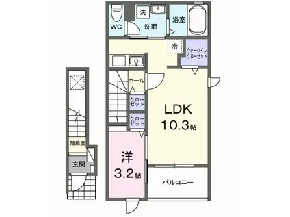 谷津1丁目アパート(1LDK/2階)の間取り写真