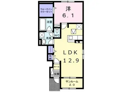 リバーシャルムコート(1LDK/1階)の間取り写真
