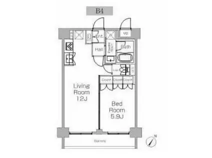 プラウドフラット三軒茶屋II(1LDK/4階)の間取り写真