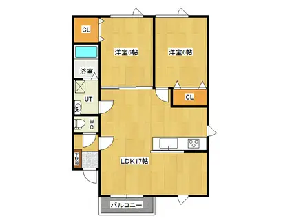 シャローム(2LDK/2階)の間取り写真