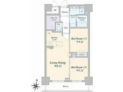 ジュノール札幌植物園(2LDK/10階)の間取り写真