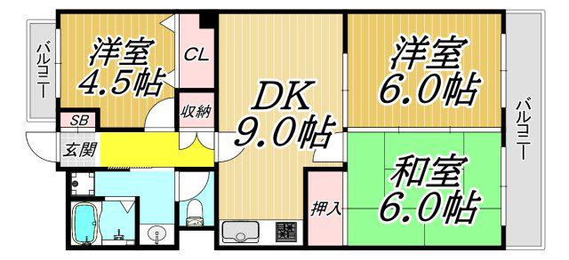 ロングライフ尼団(3LDK/4階)の間取り写真