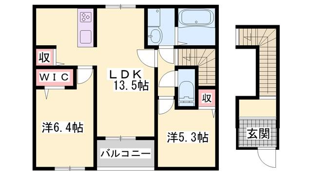 パルミエA(2LDK/2階)の間取り写真
