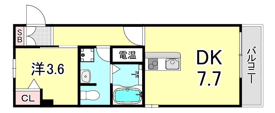 ディアコート西宮北口(1DK/2階)の間取り写真