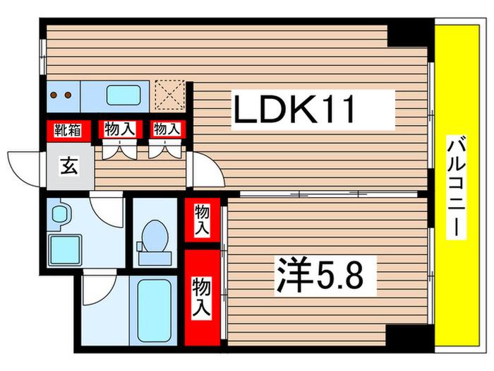 ベルヴェル稲城(1LDK/5階)の間取り写真