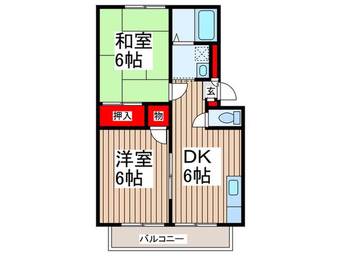 タウンハウスA棟(2DK/2階)の間取り写真